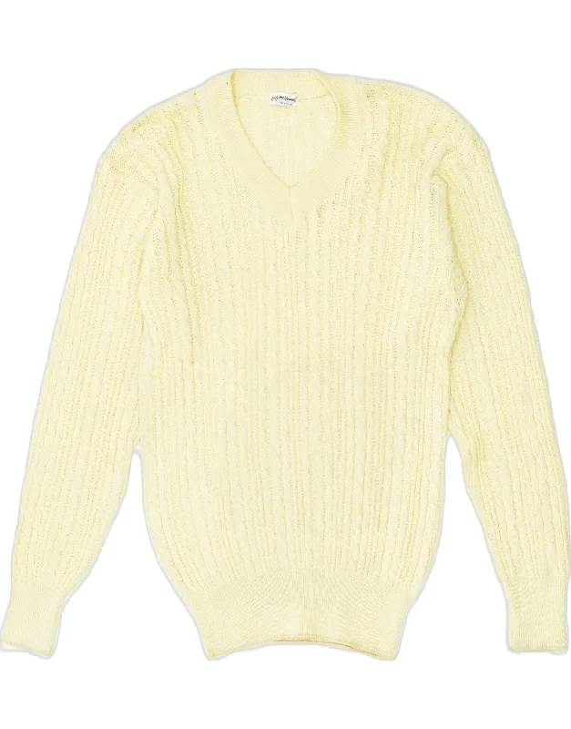 Weekend Special soft sports hoodieVINTAGE Womens V-Neck Jumper Sweater IT 48 Large Yellow Cotton
