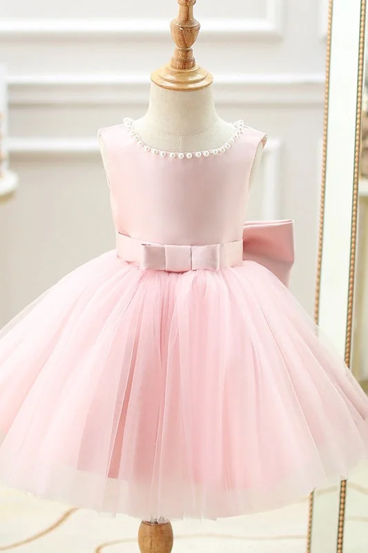 Best Seller denim dressA-Line Square Empire Sleeveless Pearl Flower Girl Dress