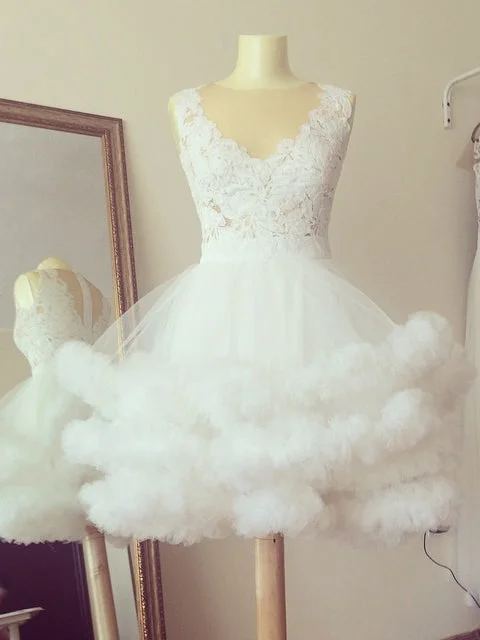 Online Only Ball Gown Homecoming Dresses Simple Cute Ivory Short Prom Dress Party Dress JK784