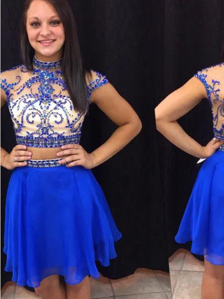 Take Advantage Two Pice Homecoming Dresses Rhinestone A-line Sparkly Short Prom Dress Party Dress JK591