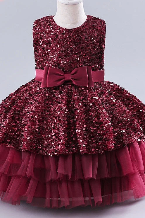 Clearance Event trendy mini dressGlitter Sequins Round Empire Tiered Flower Girl Dress
