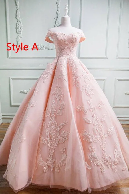 Instant Savings Gorgeous Pink Off The Shoulder Ball Gown Prom Dresses With Appliques