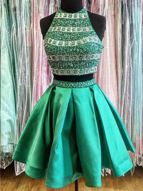 Can't Miss Two Piece Homecoming Dresses Hunter Green Sparkly Short Prom Dress Party Dress JK768