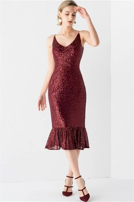 Bonus Savings summer dressBurgundy Sequined Bodycon Dress