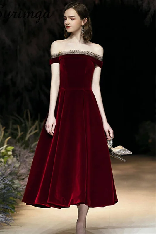 Exclusive Savings vintage dressWine Red Velvet Midi Dress