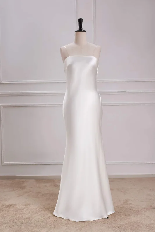 Exclusive Offers structured dressWhite Strapless Cowl Back Mermaid Satin Long Bridesmaid Dress Exclusive Offers structured dressWhite Strapless Cowl Back Mermaid Satin Long Bridesmaid Dress