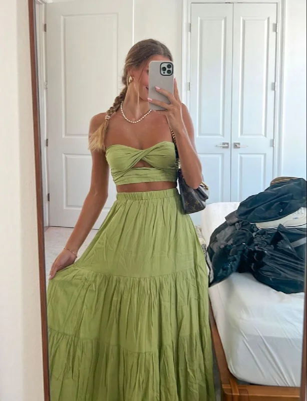 Mega Deal stylish dressBeach Style Solid Color Two Piece Dress,Sexy Two Piece Prom Dress Y4369