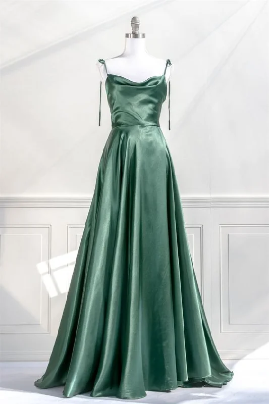 Season Finale Sale midi dressSatin Bow Tie Straps A-line Cowl Neck Long Prom Dress Y4312