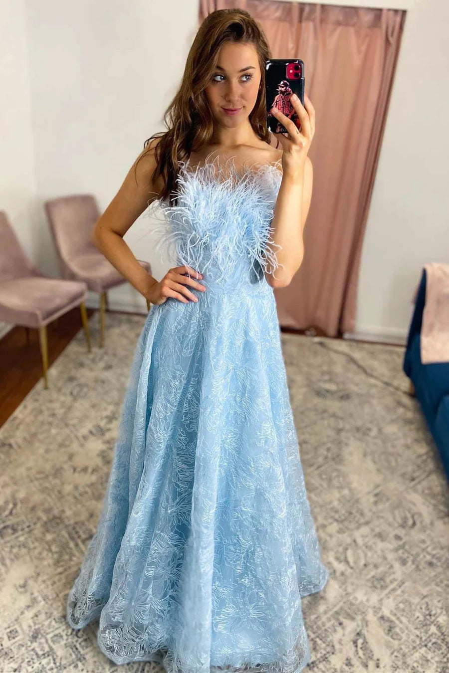 Unbeatable Prices cocktail dressA-Line Feathers Strapless Empire Appliques Party Prom Dress