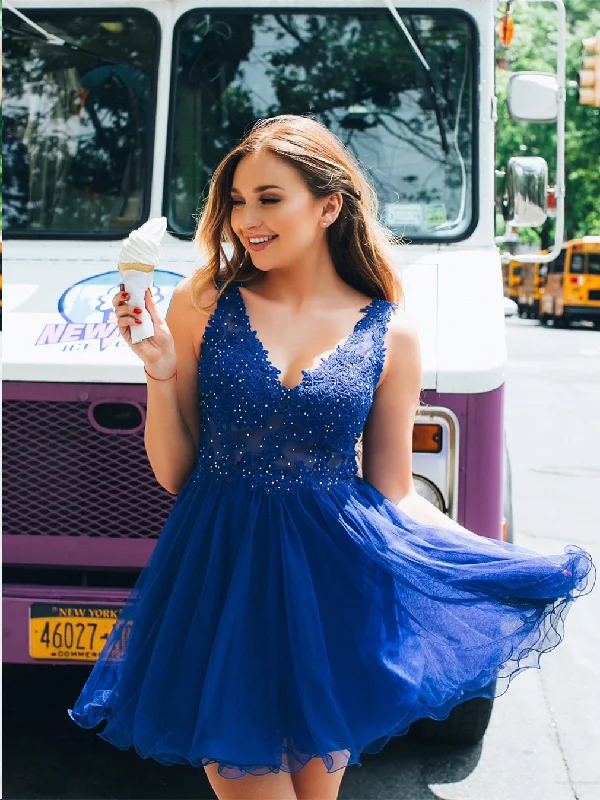 Price Drop Alert Open Back Homecoming Dresses A-line V-neck Short Prom Dress Sexy Party Dress JK852