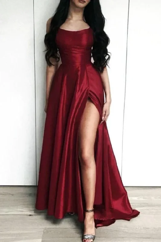 Sale Event relaxed fit dressCharming Burgundy Side Slit Long Evening Dress, Sexy Prom Dresses  Y44