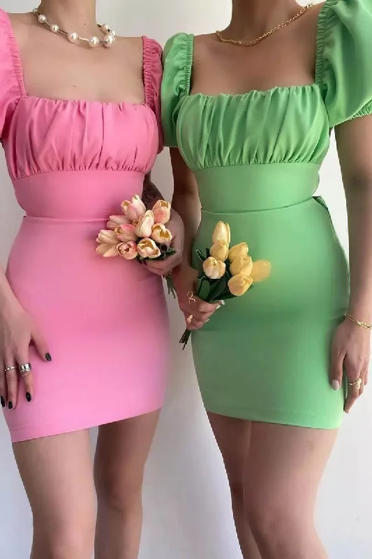 Friends and Family Sale draped dressSheath/Column Square Short Sleeves Short Homecoming Party Dress QH0819