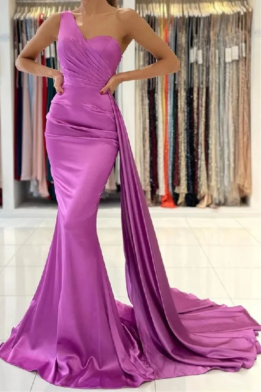 Limited Time Purple Satin Mermaid Prom Dresses, Simple Formal Evening Gown GJS214