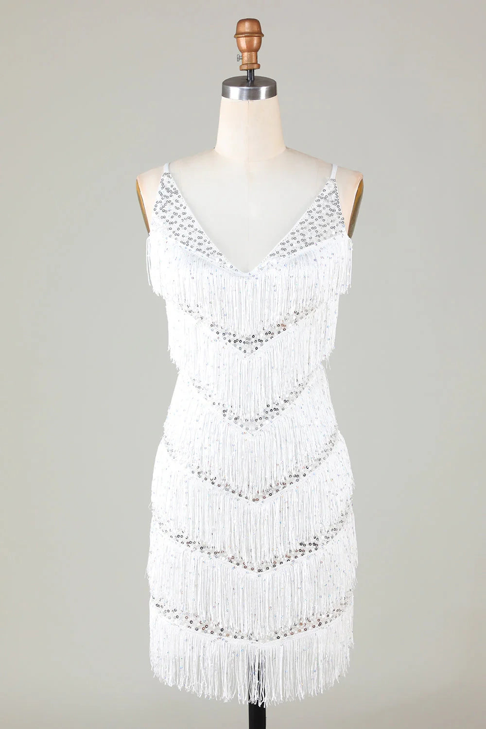 Today’s Deal t-shirt dressSexy Glitter V-Neck Sleeveless Empire Beaded Fringed Homecoming Dress