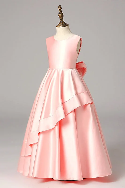 Deal Mania boho dressSatin A-Line Round Sleeveless Ruffled Flower Girl Dress
