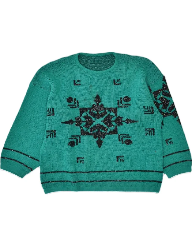 Final Clearance vintage hoodieVINTAGE Womens Graphic Jumper Sweater UK 18 XL Green Fair Isle Acrylic