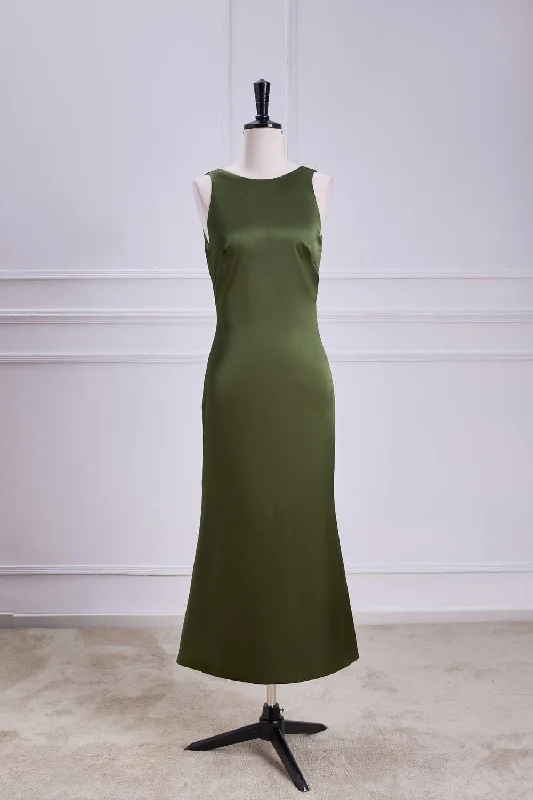 Quick Sale cocktail dressOlive Sleeveless Mermaid Satin Bow Tie Calf-Length Bridesmaid Dress Quick Sale cocktail dressOlive Sleeveless Mermaid Satin Bow Tie Calf-Length Bridesmaid Dress