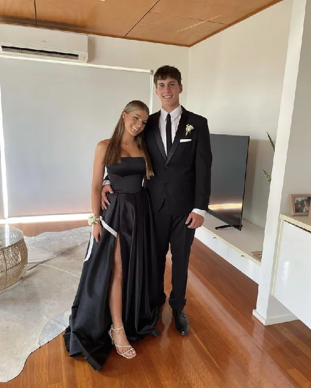 Best Seller elegant dressBlack Leg Slit Prom Dress,Women A-line Elegant Party Dresses Y4448