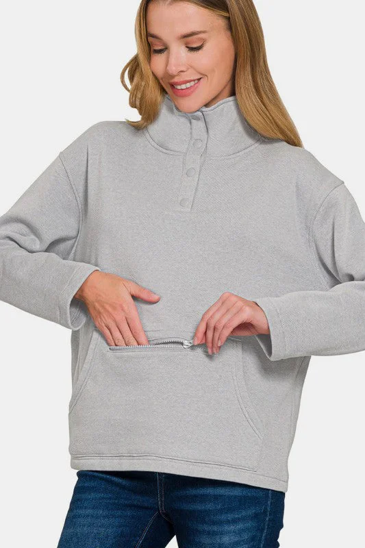 Loyalty Reward sleek hoodiefunctional sports hoodieZenana Turtleneck Half Snap Fleece Sweatshirt