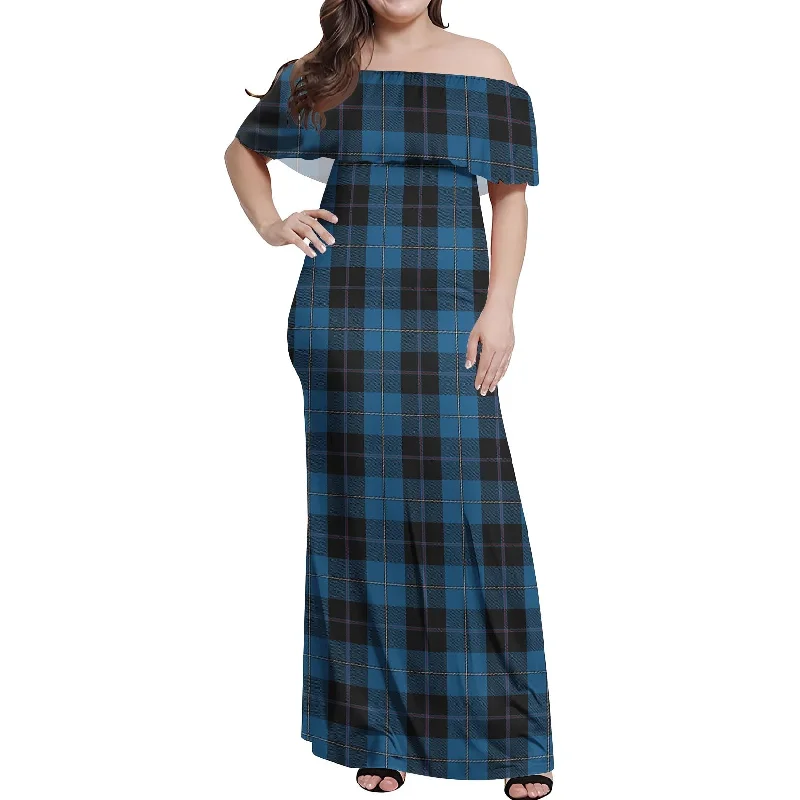 While Supplies Last Sorbie Tartan Off Shoulder Long Dress
