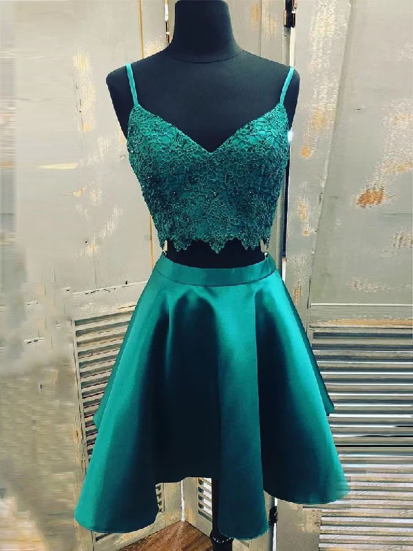 Clearance Items Two Piece Homecoming Dresses A-line Spaghetti Straps Short Prom Dress Lace Party Dress JK821