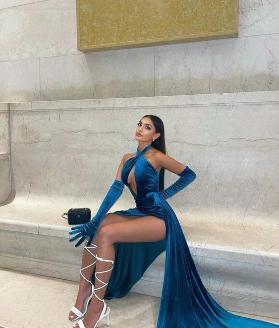 Year-End Sale summer dressSexy Velvet Long Prom Dress Winter Prom Gown  Y4152
