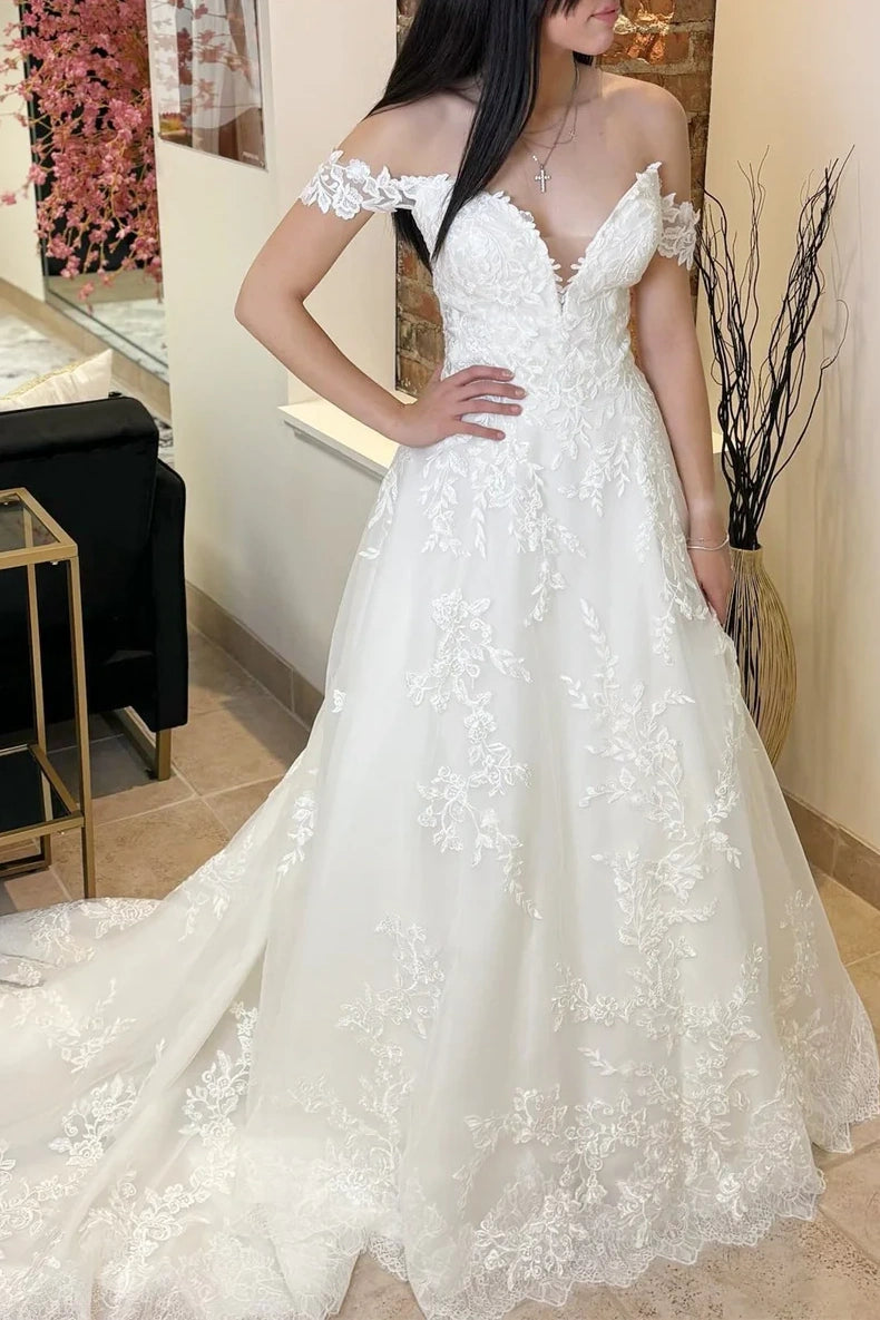 Online Only stylish party dressOff-Shoulder Lace A-Line Empire Wedding Dress With Train Online Only stylish party dressOff-Shoulder Lace A-Line Empire Wedding Dress With Train
