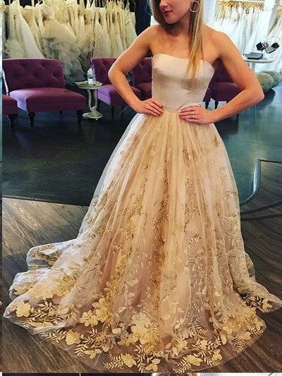 Year-End Clearance Lace Prom Dresses Strapless Aline Long Prom Dress Beautiful Evening Dress JKL1539