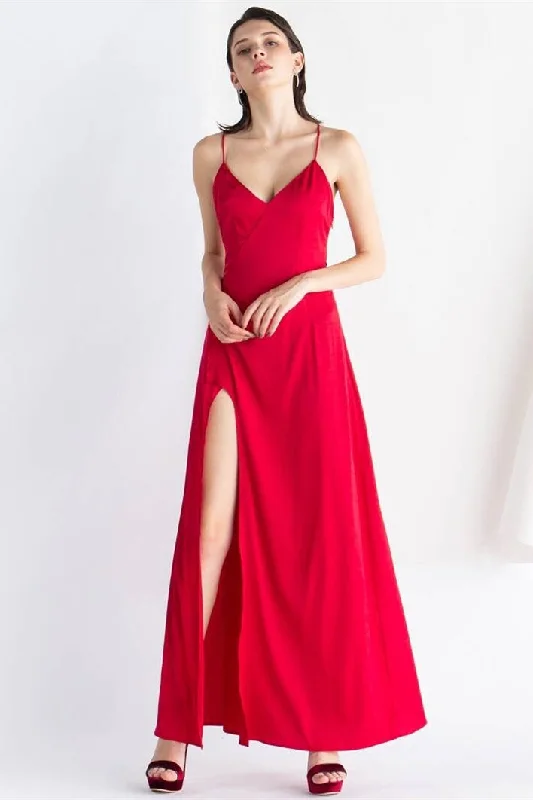 Markdowns one-shoulder dressRed Straps Long Slip Dress