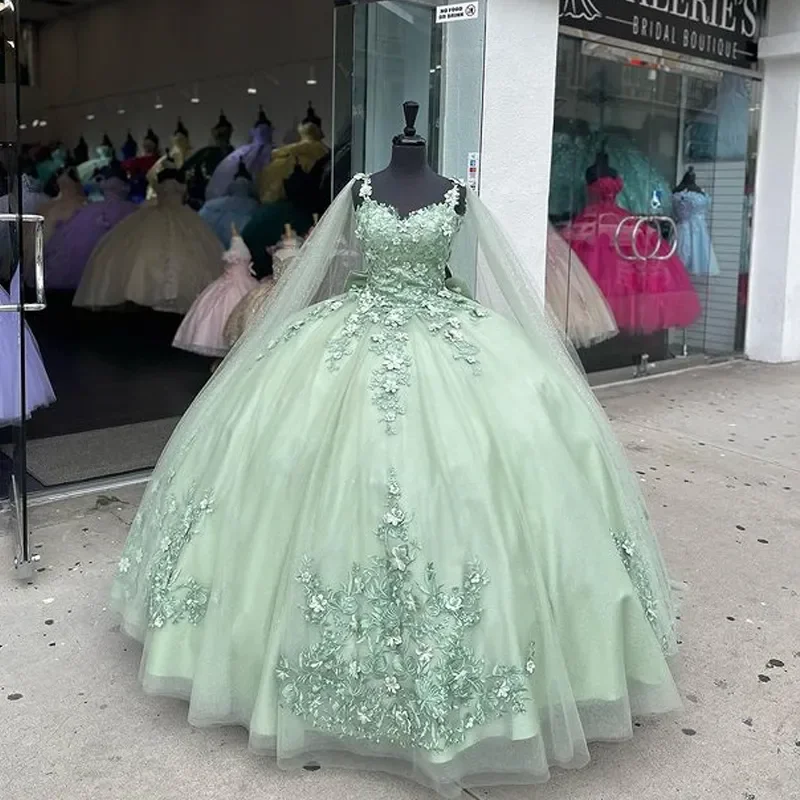 Midnight Madness lace-up dressMint Green Quinceanera Dresses 3D Flowers Ball Gown Pageant Party Sweet 15 Dress Y4481