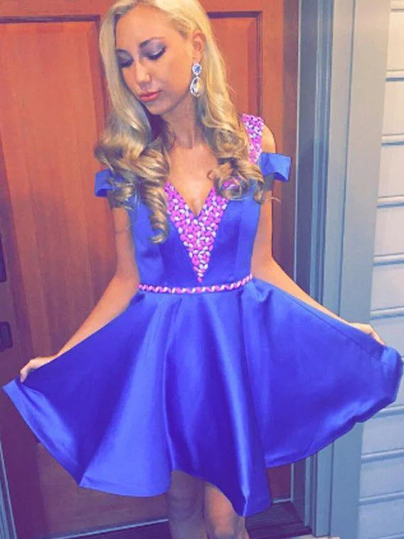 Steals and Deals Chic Aline Homecoming Dresses V-neck Rhinestone Short Prom Dress Party Dress JK626