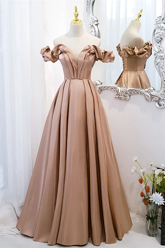 Deep Discounts bodycon dressChampagne V Neck Ruffle Off-the-Shoulder Pleated Leather Long Formal Dress