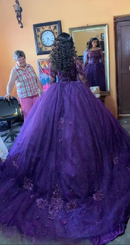 Limited Time Discount evening dressLong Sleeve Quinceanera Dresses with Flowers Applique Special Occasion Dress Ball Gown Sweet 16 Dress Y4309