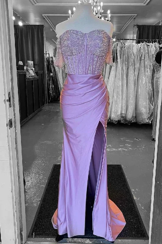 Grand Opening Sale tiered dressLilac Beaded Off-the-Shoulder Long Formal Dress with Slit Y4278 Grand Opening Sale tiered dressLilac Beaded Off-the-Shoulder Long Formal Dress with Slit Y4278