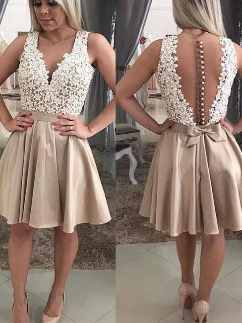 Overstock Sale Sexy Lace Homecoming Dress V-neck A-line Beautiful Short Prom Dress Party Dress JK559