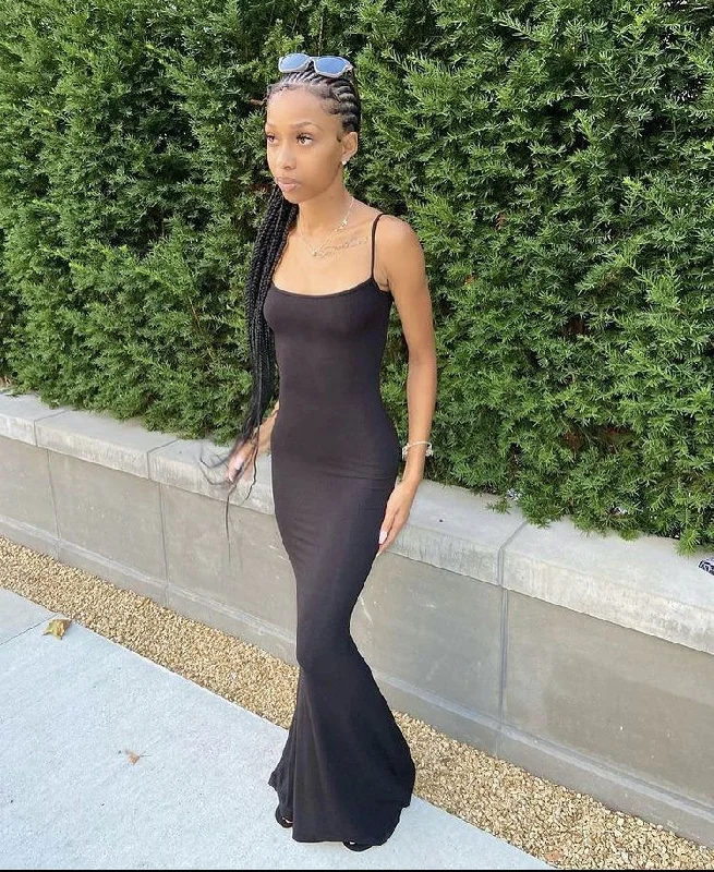 Final Clearance bodycon dressSexy Black Spaghetti Straps Prom Dress,Black Bodycon Dress,Black Maxi Dress Y4108