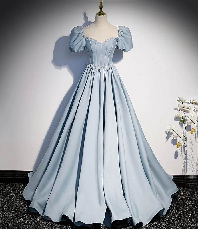 Low Prices trendy wrap dressBlue satin pearl long prom dress blue evening dress s52