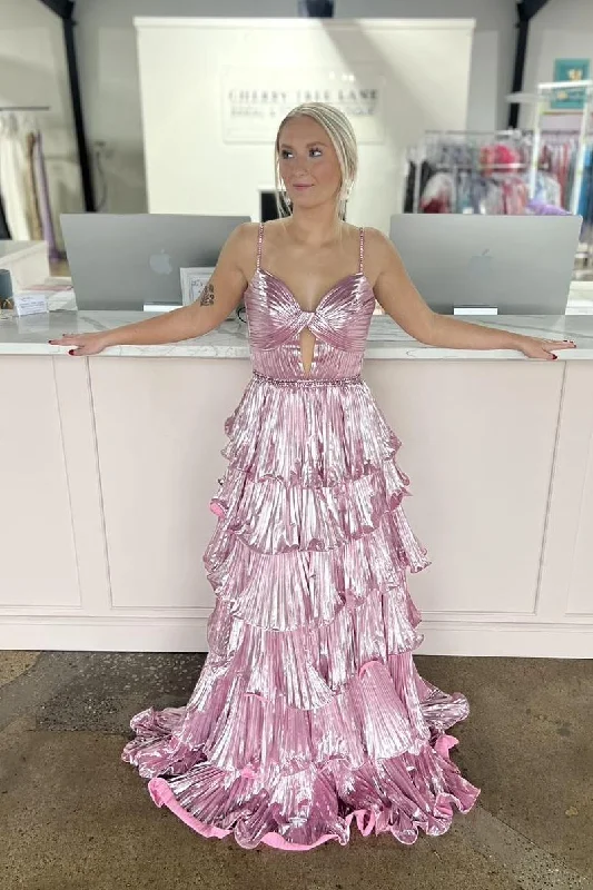 Limited Time Discount casual slip dressSweetheart Spaghetti Straps Tiered A-Line Satin Prom Dress