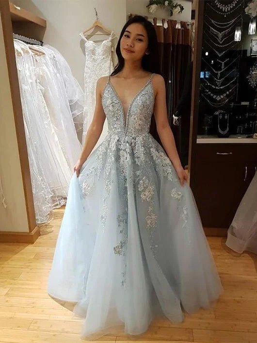 Sale Event Beautiful Prom Dresses with Spaghetti Straps Aline Appliques Open Back Long Prom Dress JKL1619