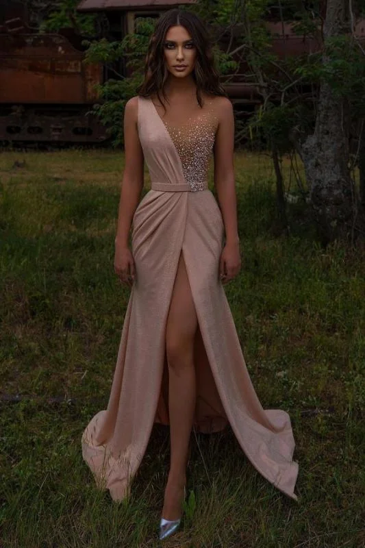 Grand Opening Sale Breath-taking Sleeveless Front-Split Ruffles Beading Mermaid Evening Dresses GJS196