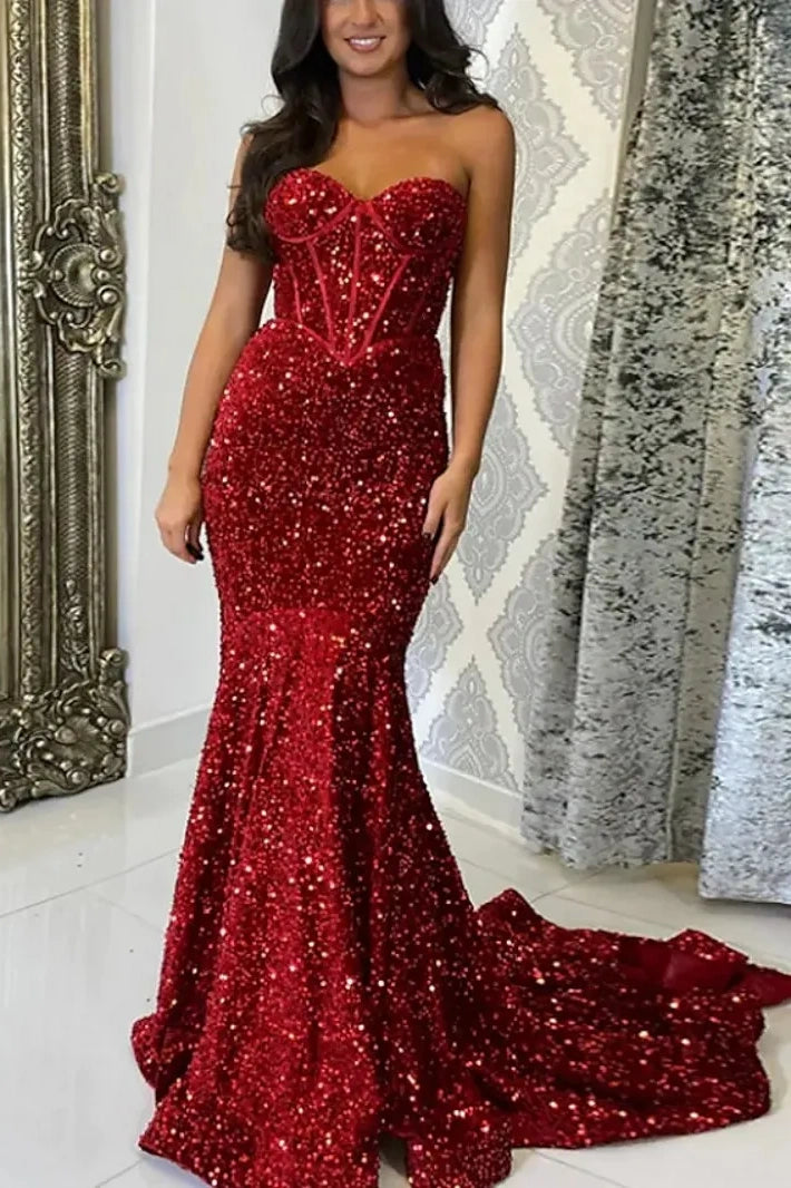 Extra Savings winter dressGlitter Sweetheart Strapless Fully Sequins Prom Dress