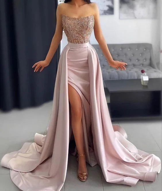 Price Rollback casual knit dressStrapless Long Evening Dress With High Split Glam Evening Dress Y45