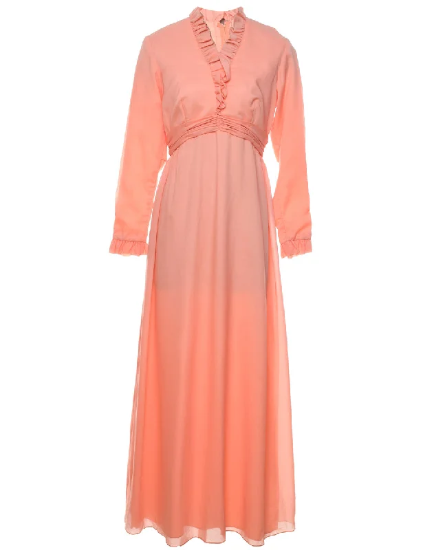 Big Discounts oversized trench coat1970s Pale Pink Ruffled Maxi Dress - M