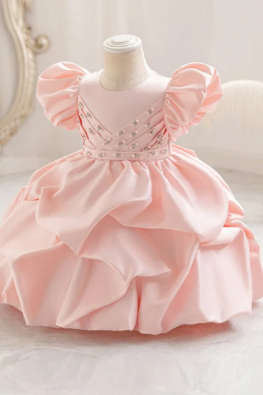 Special Savings elegant maxi dressCute Satin A-Line Round Short Sleeves Pearl Flower Girl Dress