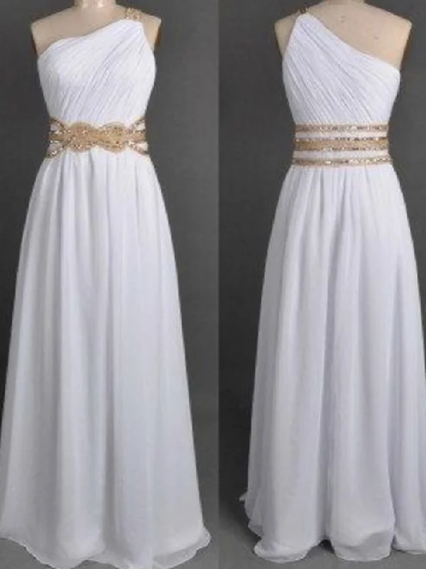 Savings Alert Cheap Prom Dresses One Shoulder Floor-length Long Sexy Simple White Prom Dress JKL642
