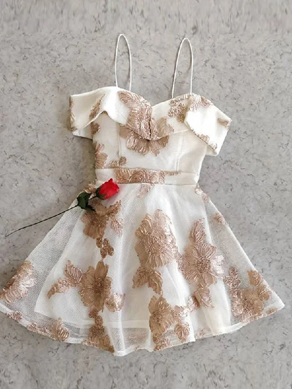 Huge Discounts Cute Homecoming Dresses Spaghetti Straps Lace Short Prom Dress Fashion Party Dress JK833