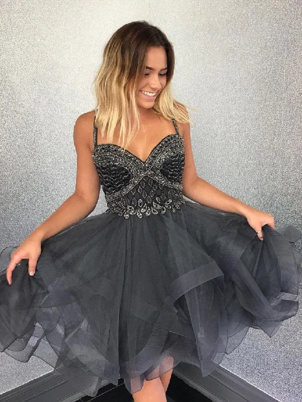 Time-Limited Offer Sparkly Homecoming Dresses Aline Beading Asymmetrical Short Prom Dress Party Dress JK788