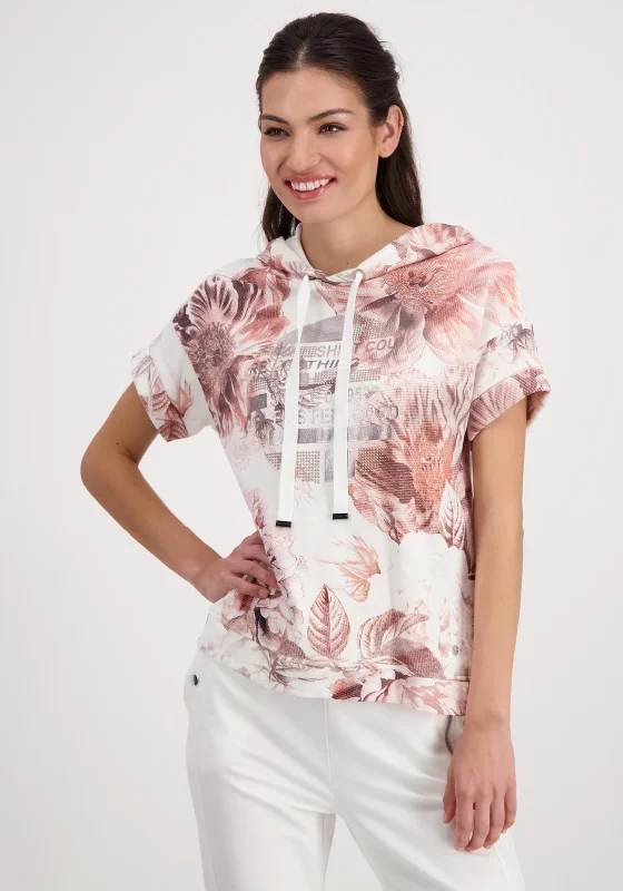 Deal Explosion lightweight pullover hoodieMonari Floral Short Sleeve Hoodie, White & Pink
