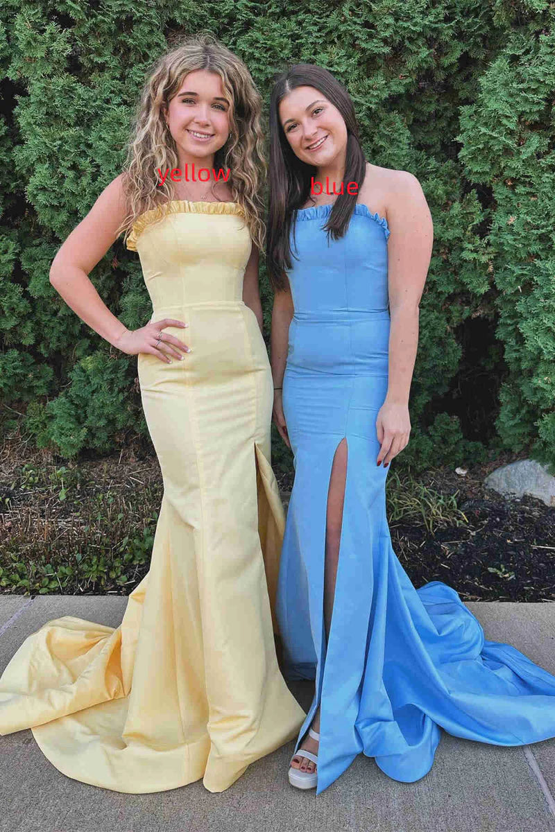 Price Blitz A-line dressCasual Satin Trumpet Strapless With Train Prom Dress