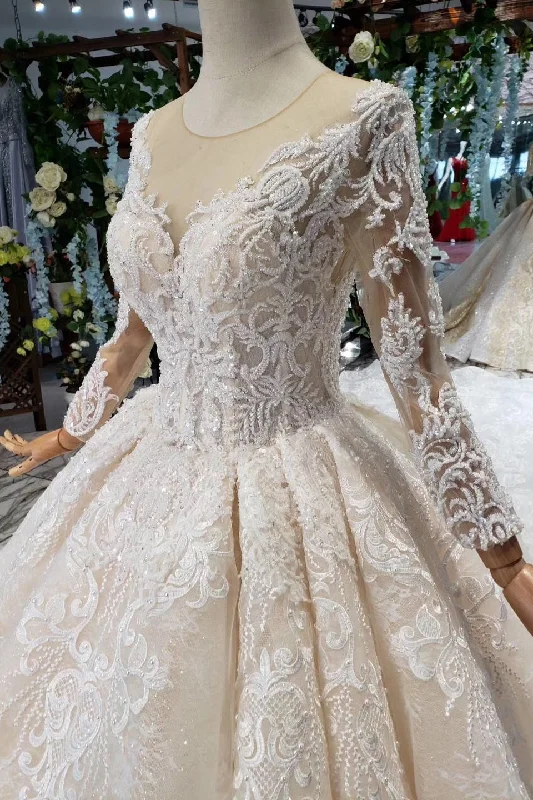 Super Sale Gorgeous Long Sleeves Ball Gown Wedding Dresses With Beading Appliques